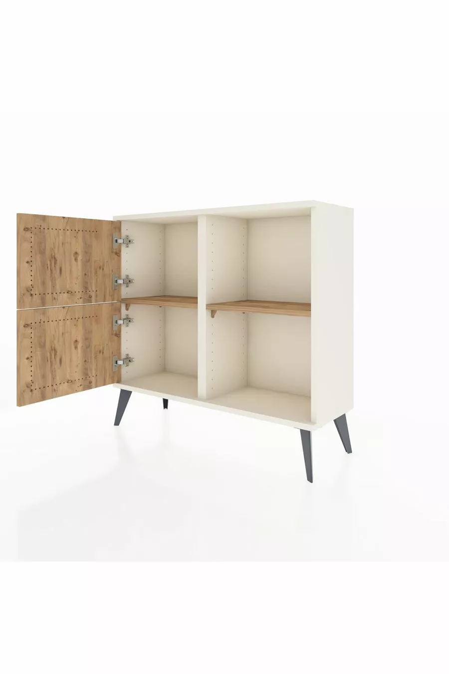 Commode Arges 2 étagères 2 portes Pierre de lune-Pin