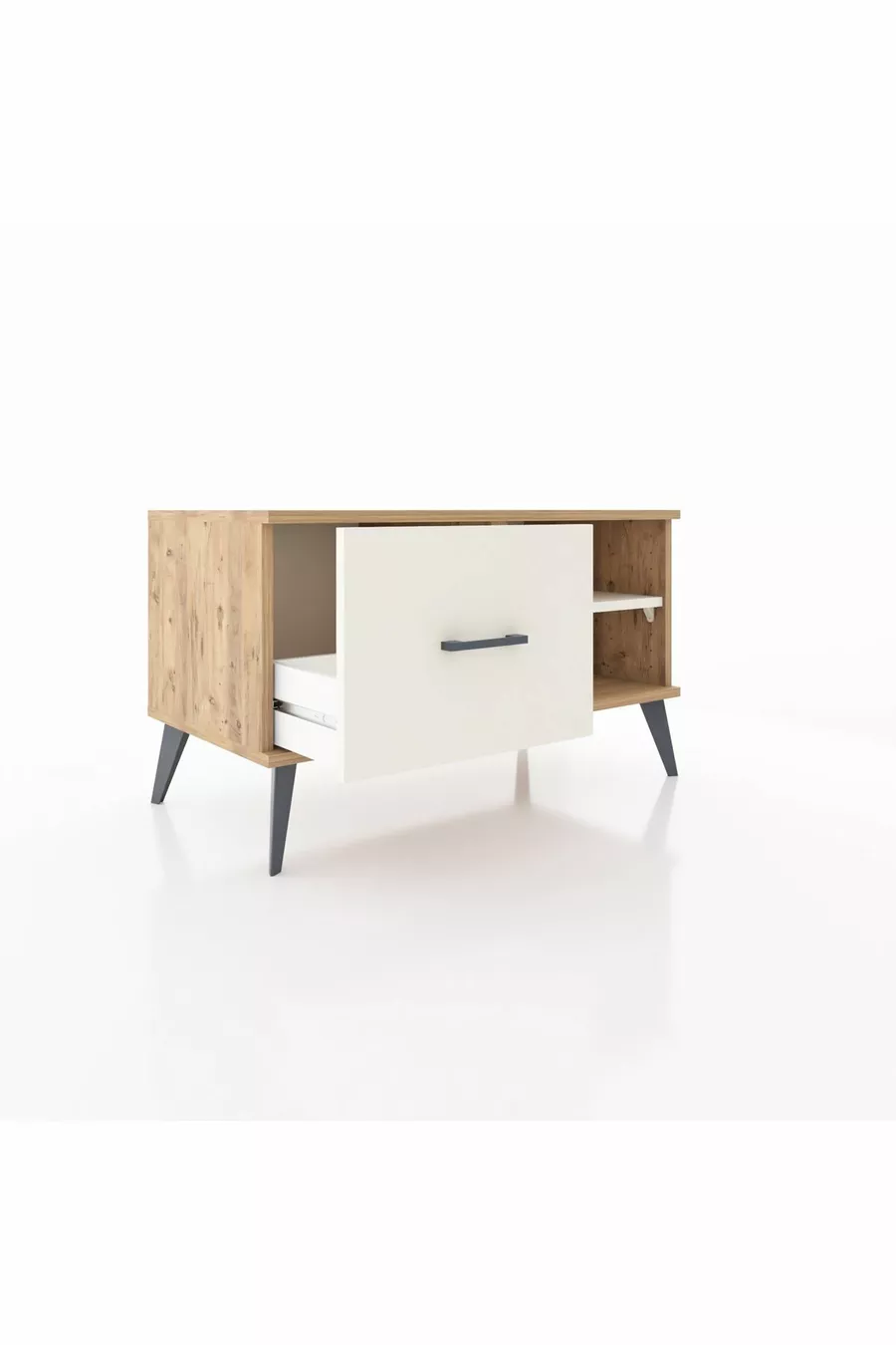 Commode Hyperion à une étagère et un tiroir, pin et marbre d'onyx