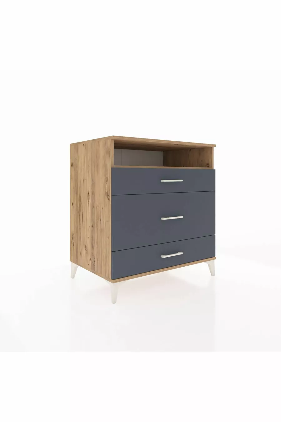 Commode Kronos à une étagère et trois tiroirs en pin-anthracite