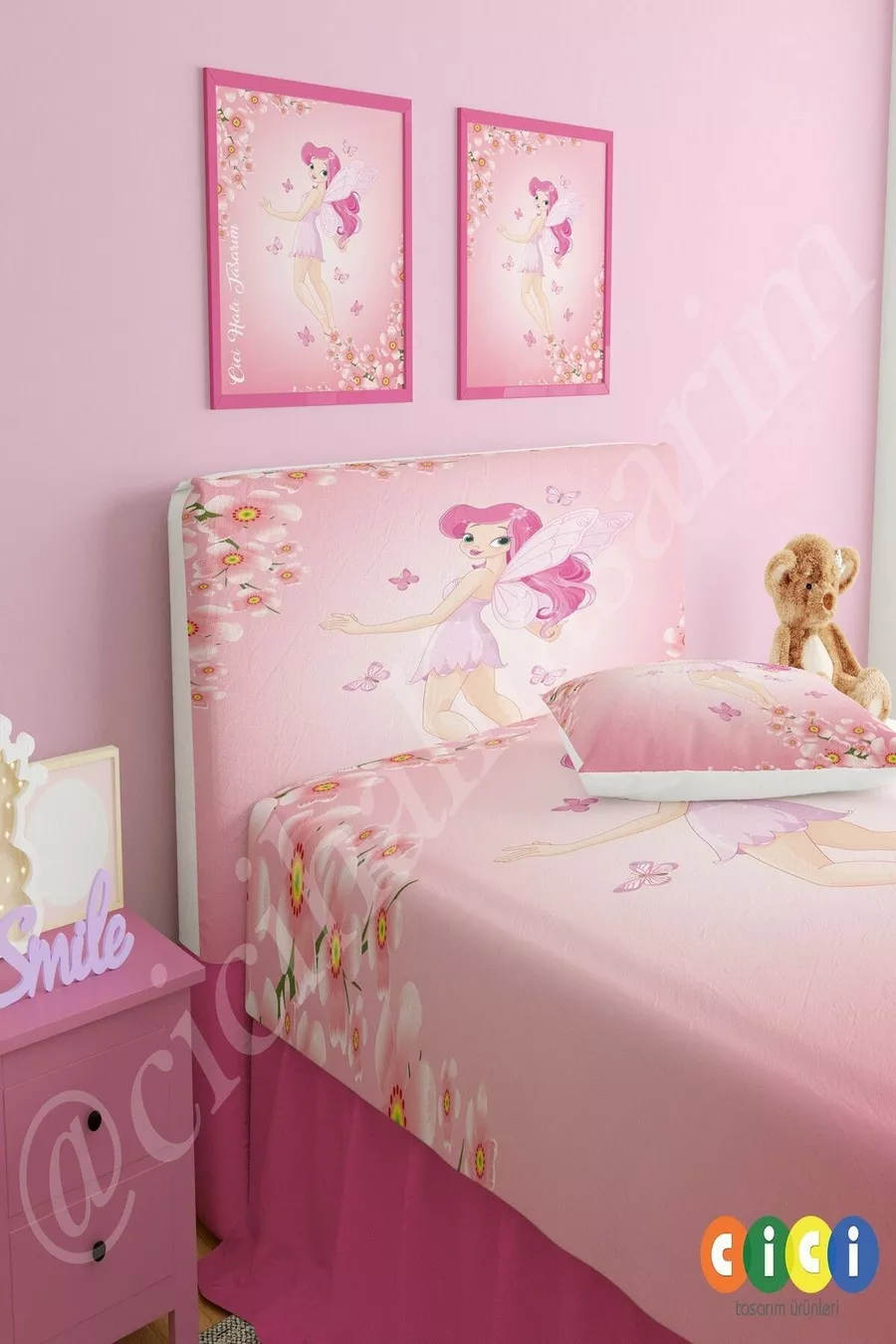 Bed Base Headboard Cover Winged Fairy and Flowers