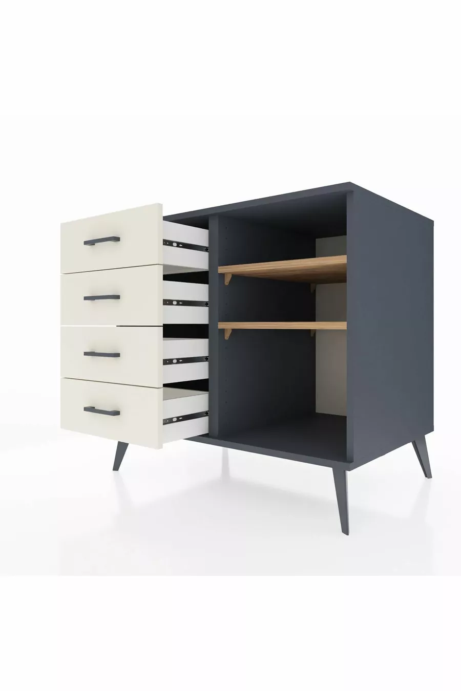 Kronos Kommode 2 Regale 4 Schubladen Anthrazit-Kiefer/Marmor