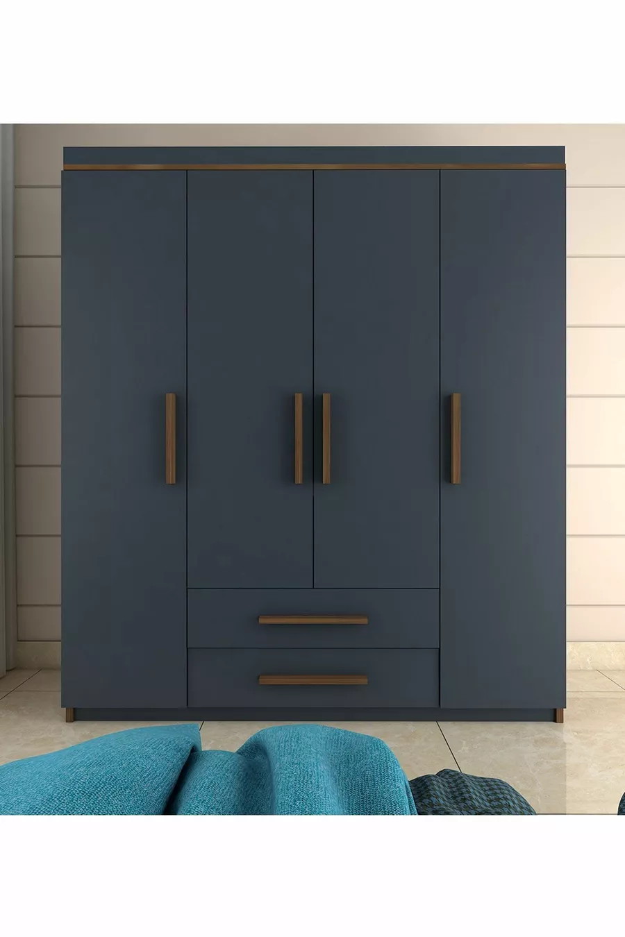 Perla Lux Armoire 4 Portes 2 Tiroirs Noyer-Anthracite Gris