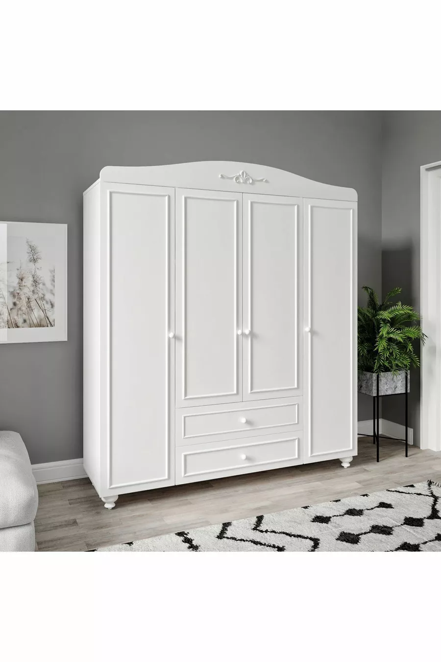 Romantische 4-Deurs, 2-Lade, Avant-garde Kast/kleerkast (% MDF)