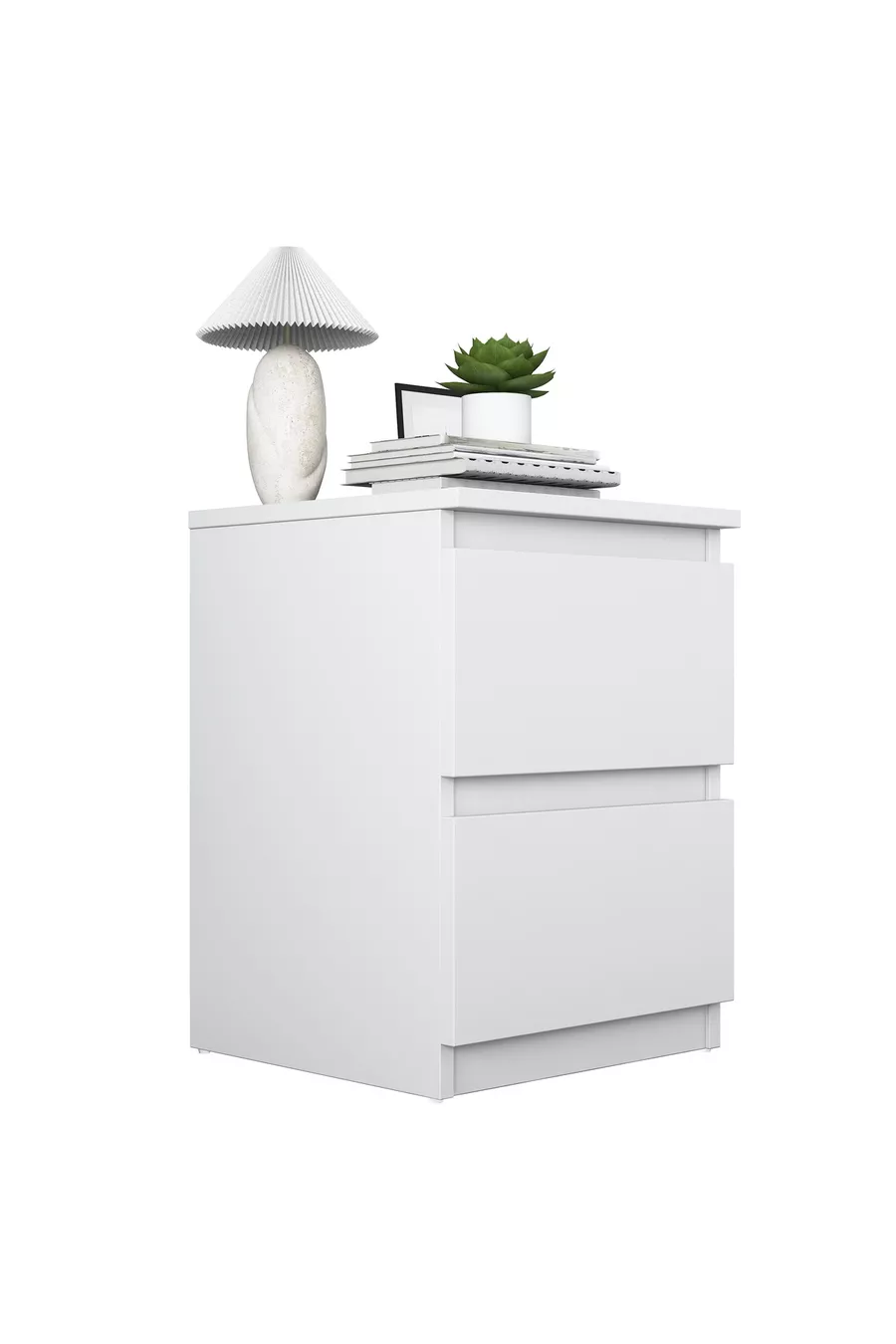 Table de chevet Rani pour chambre à coucher avec 2 tiroirs, blanche
