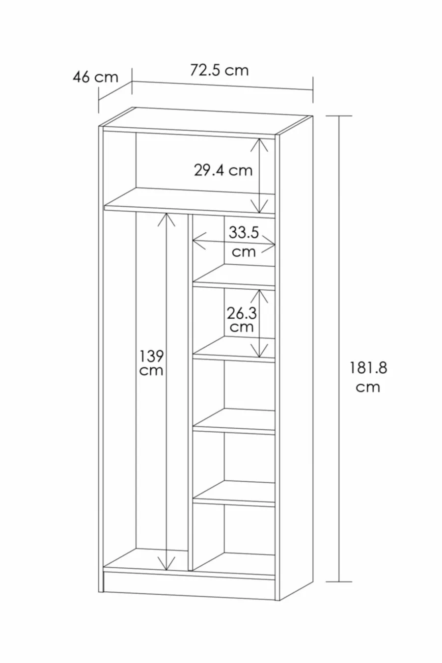 Vegas Armoire à vêtements avec tringle et étagère N°4 Blanc