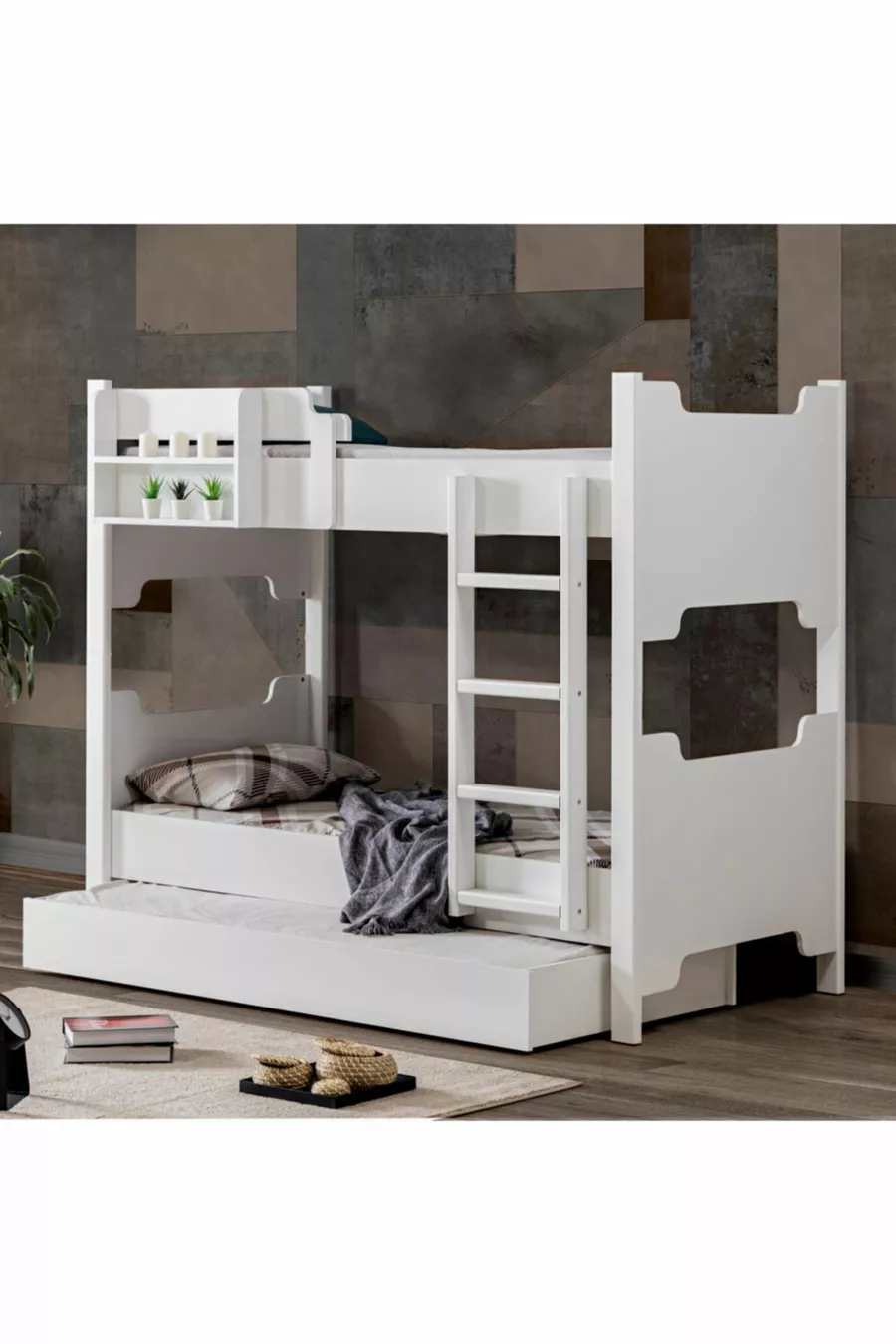 MDF Profile Bunk Bed, Eurasia Detachable Bunk Bed, Twin Bunk Bed White