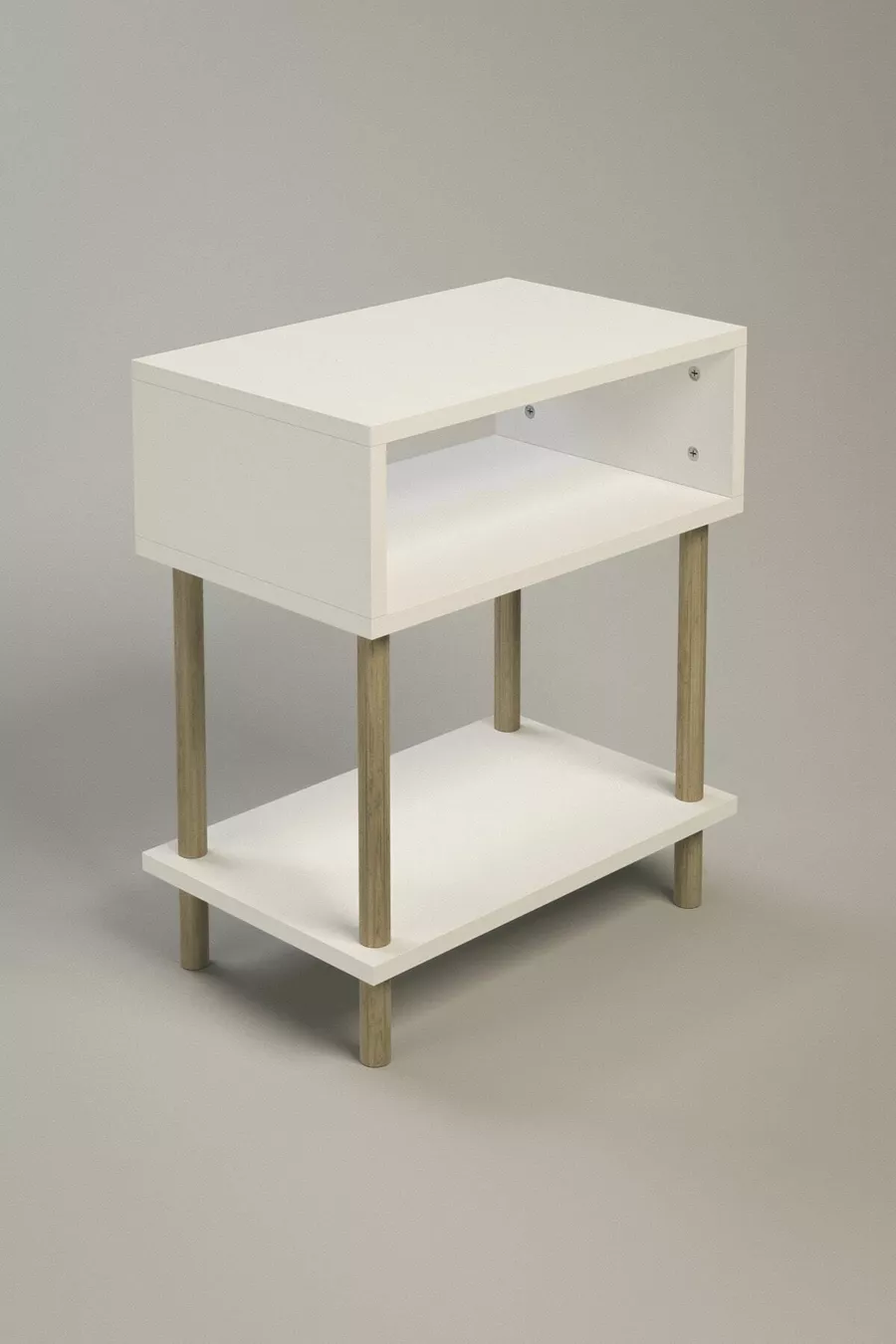 2-Shelf Modern Nightstand Bedroom Bedside Organizer Wooden Leg Side Table - White