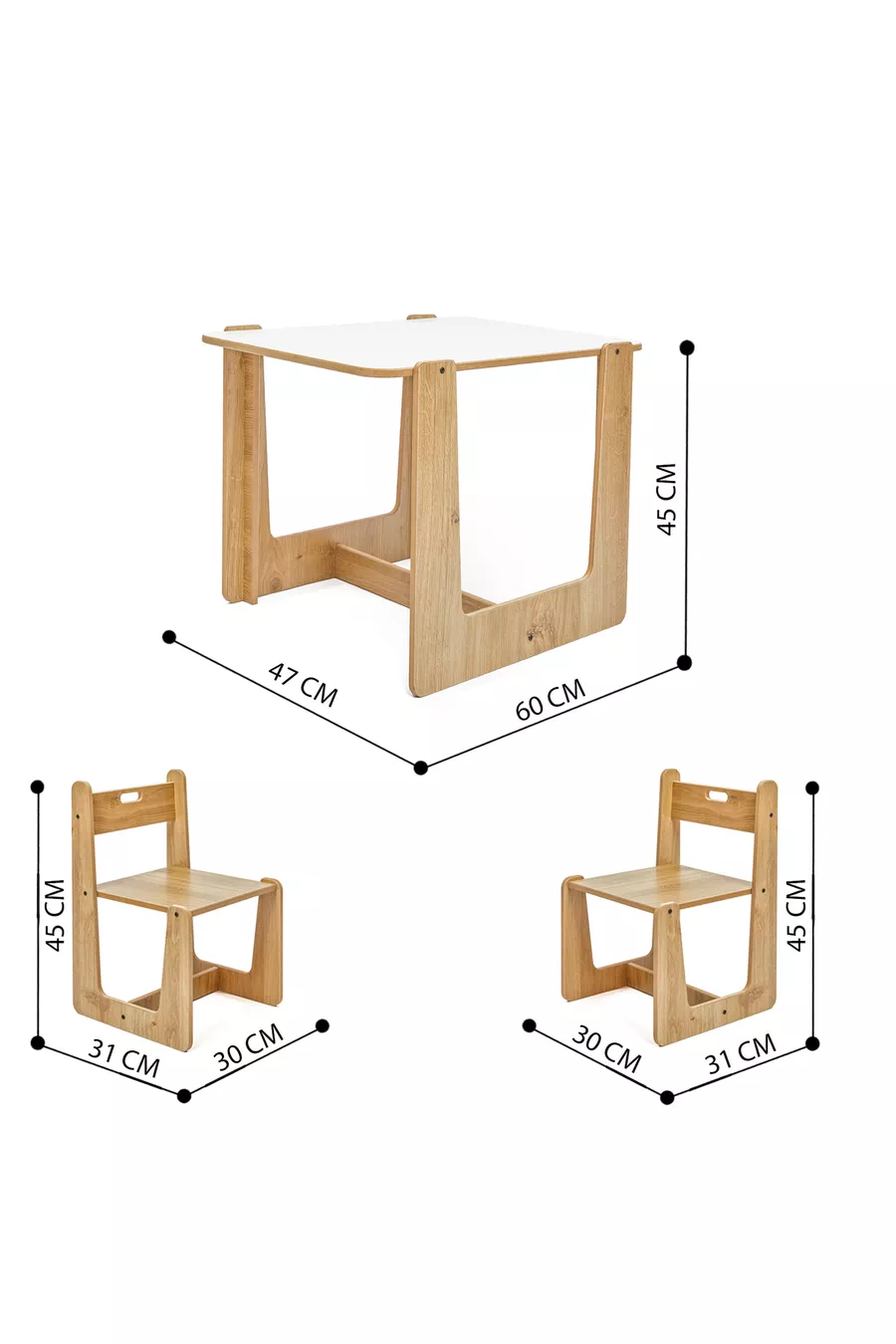Set de table et chaises d'activités en bois Montessori pour enfants de 2 à 4 ans (1 table + 2 chaises)