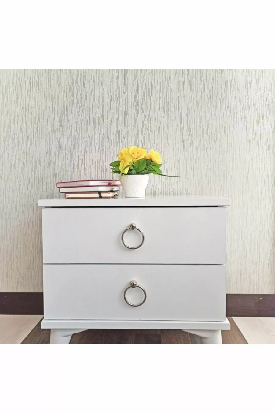 Table de chevet / Commode 2 tiroirs Argent / Chambre à coucher / Chambre d'adolescent / Chambre d'enfant / Chambre de bébé