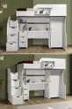 Lits superposés, Litera avec Armoire et Bureau, Blanc 1 Matelas Comfort