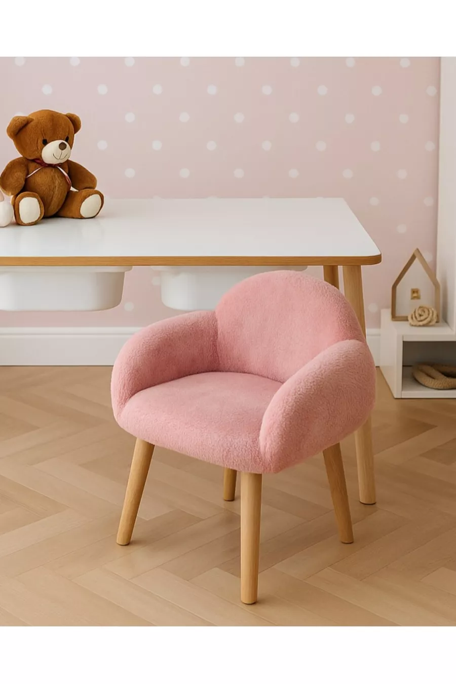 Ensemble de table pour enfants en bois avec pouf et fauteuil