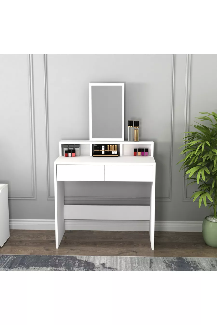 Luna White Modern Design Vanity Table with Drawer and Mirror - Luna