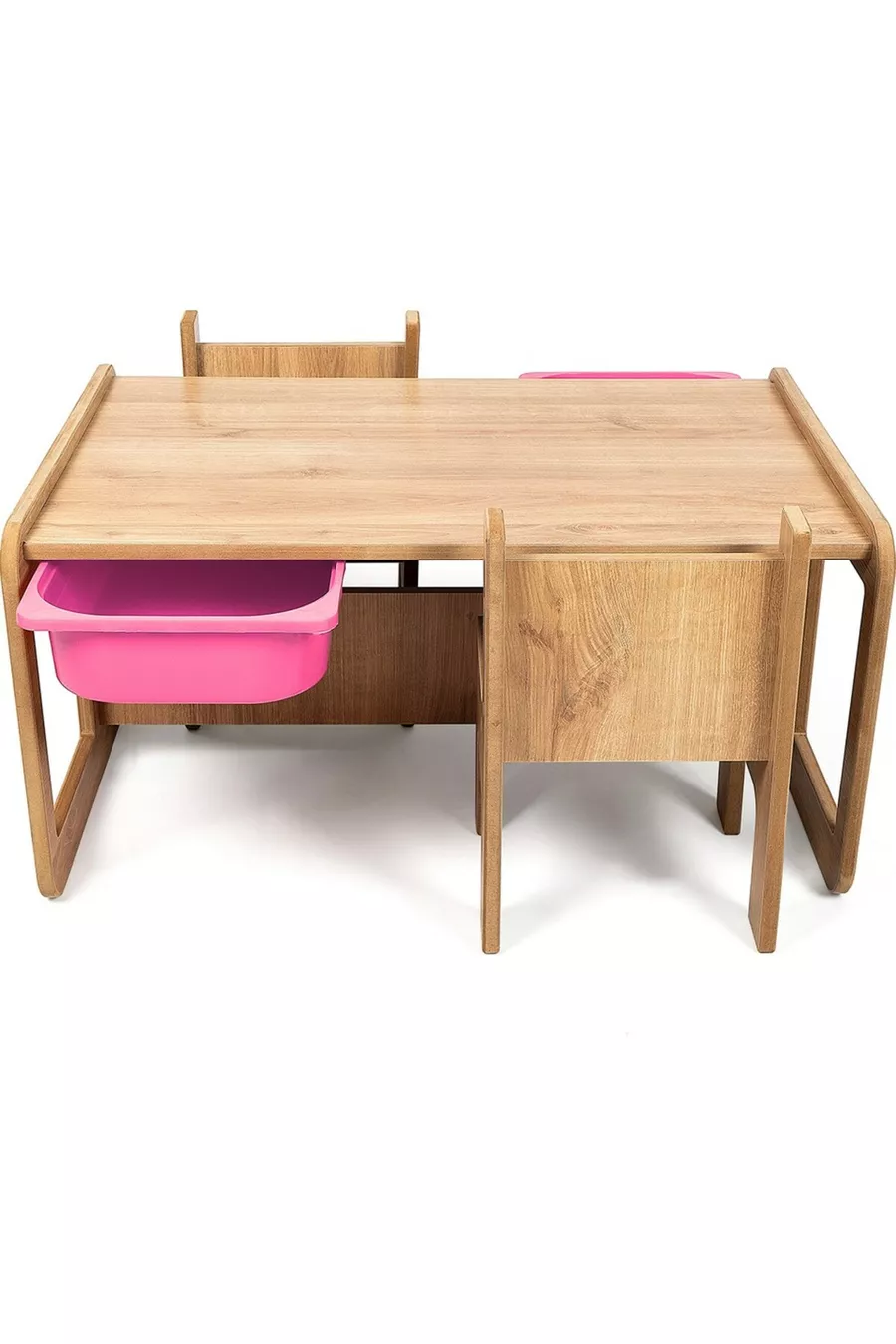Table enfant pour 2 personnes – MDF Noyer - Rose avec tiroir