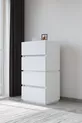 Commode blanche à 4 tiroirs Galata en cuir verni pour chambre à coucher ou chambre de bébé