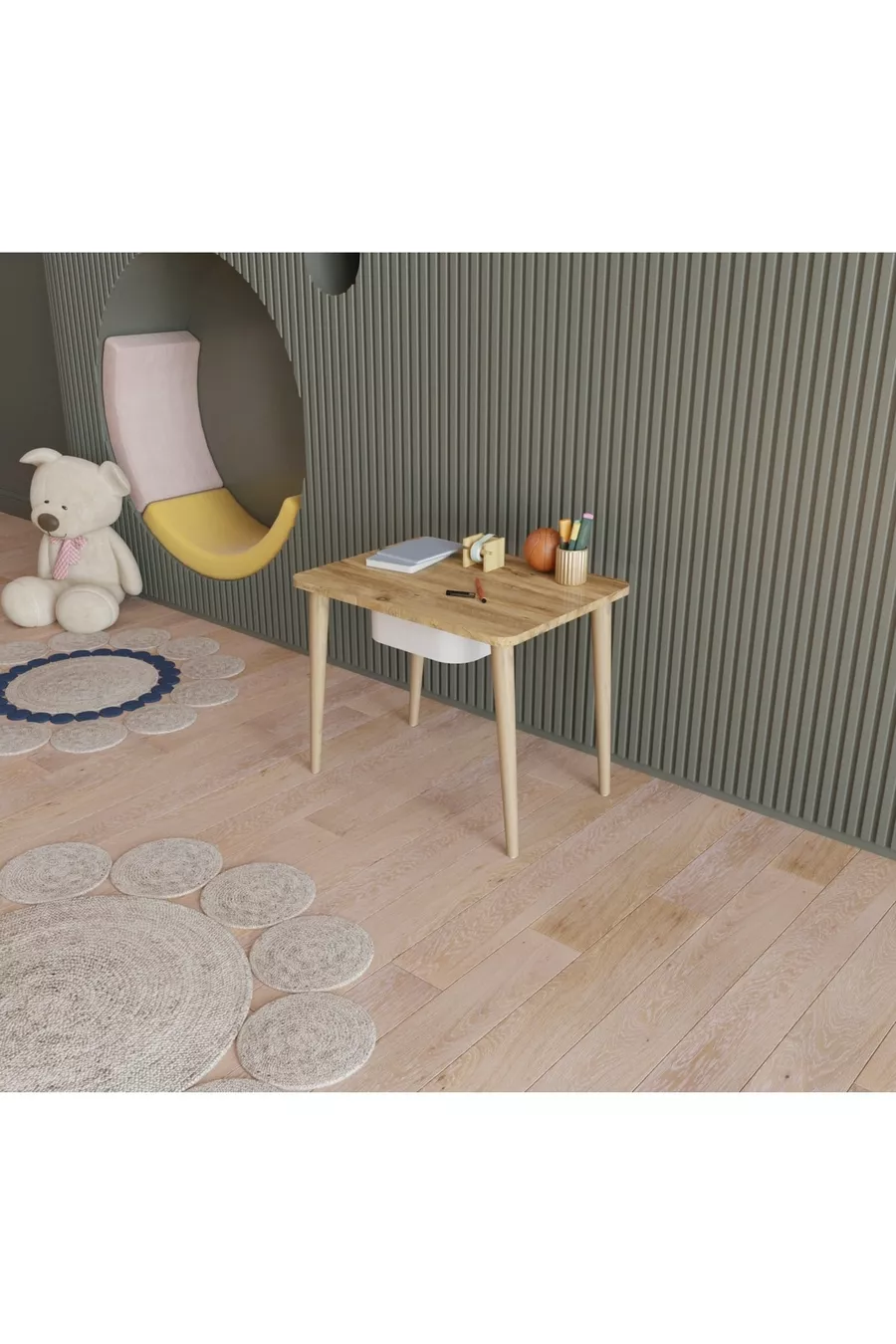 Montessori Çocuk Masası Oyun Masası Aktivite Masası Çalışma Masası Çekmeceli Sandalyeli