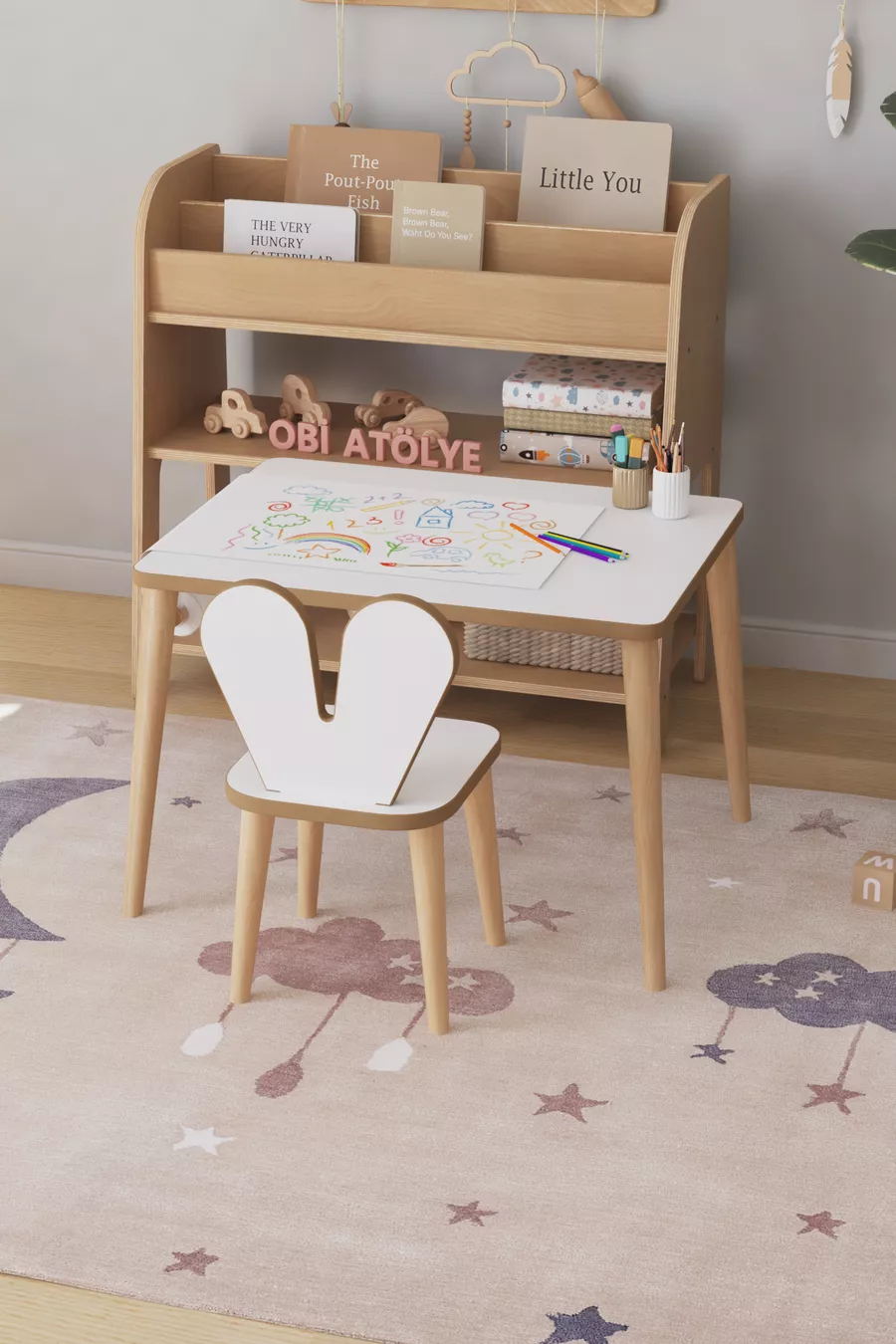 Table d'activité de jeu pour enfants Cm - Ensemble de rouleaux de papier - Table de travail avec chaise Montessori