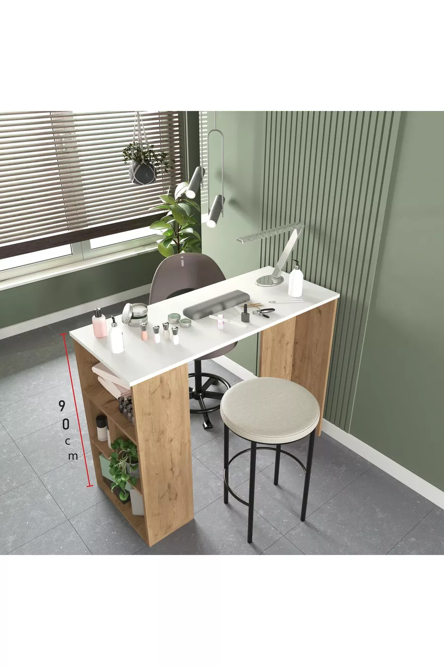 Table de maquillage Pan, table de manucure, blanche avec étagères - Panier