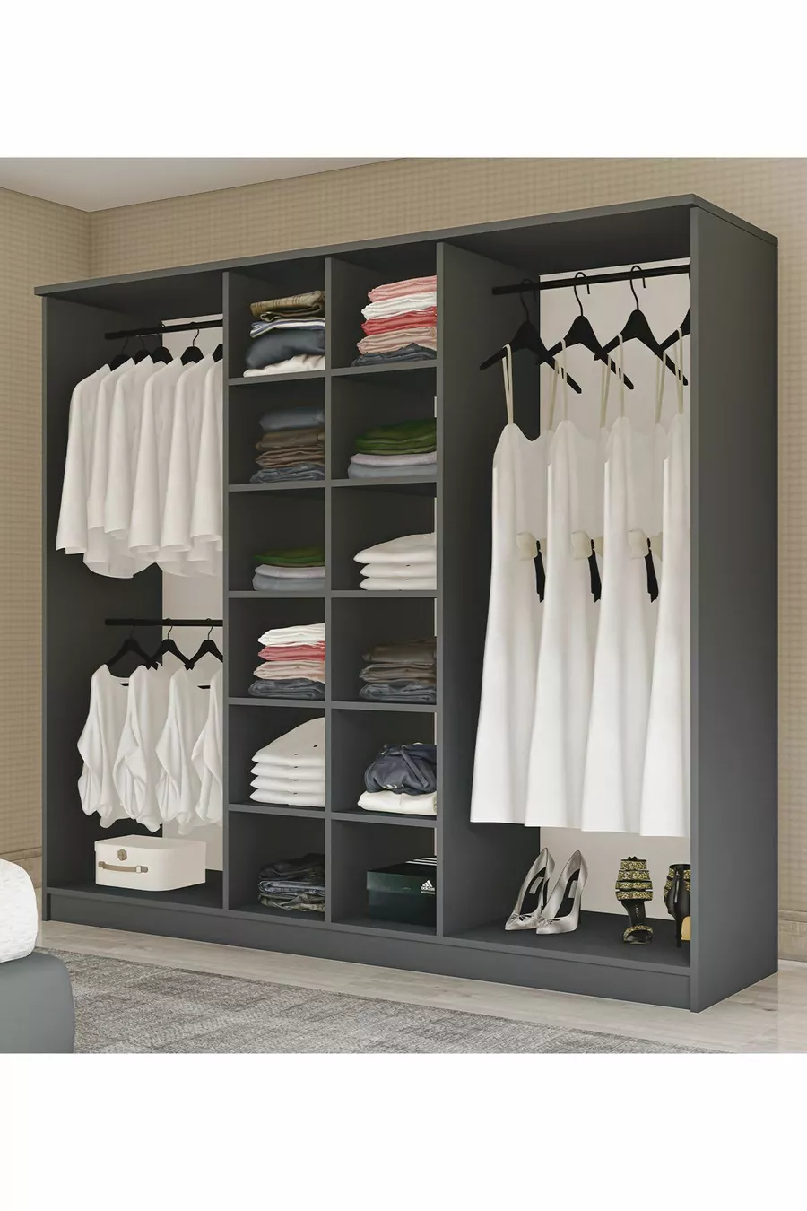 Gm  Armoire préférée 6 portes sans miroir Sonomo - Poignées noir gris anthracite
