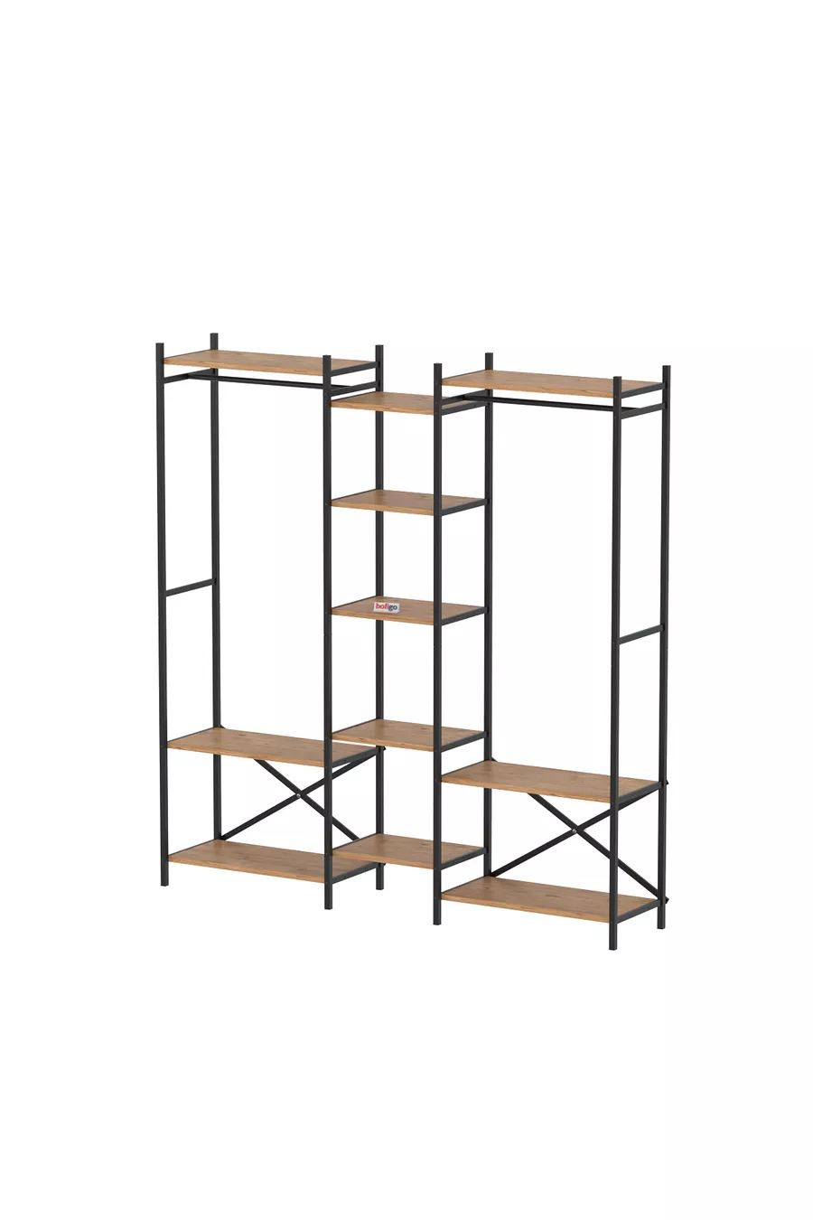-Shelf Metal Wardrobe Metal Hall Stand Open Wardrobe Clothes Cabinet Coat Rack Openix Pine