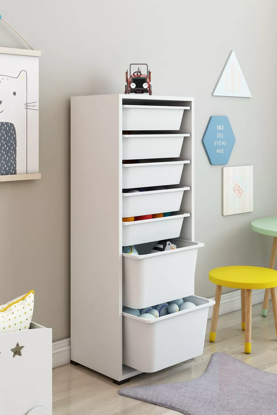 KIDS шкаф за играчки с 7 кошници Кутия за играчки Кутия за съхранение на играчки