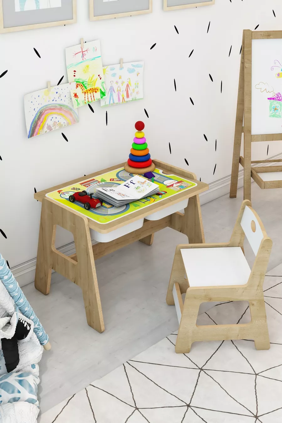 Набор детской мебели Montessori: деревянный стол и стулья для активностей