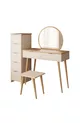 Ensemble de coiffeuse Lucy – Panier en grès | Avec tabouret, miroir, multifonction