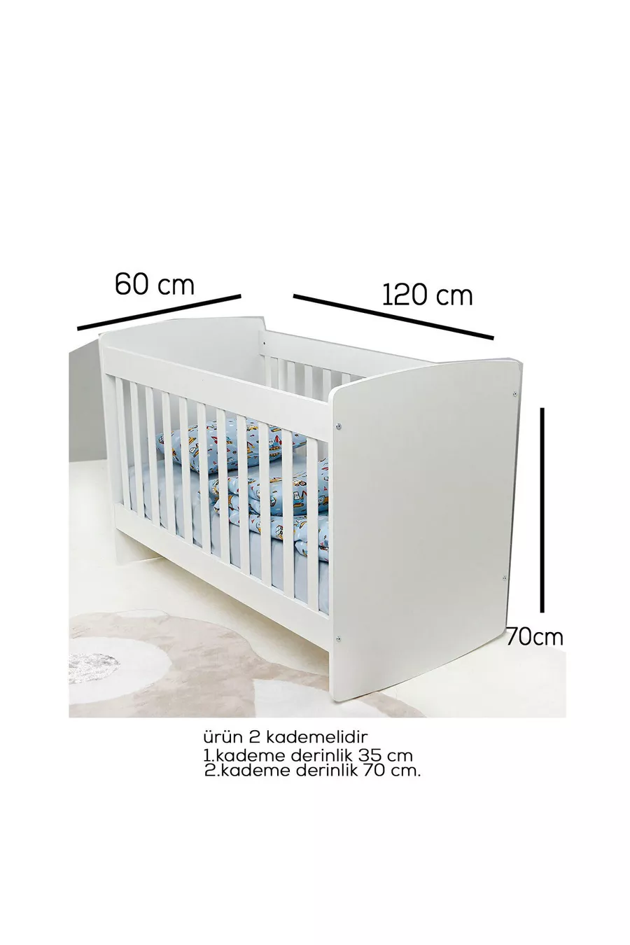 Rocking Deep Baby Cradle with Adjustable Height (Bed Included)