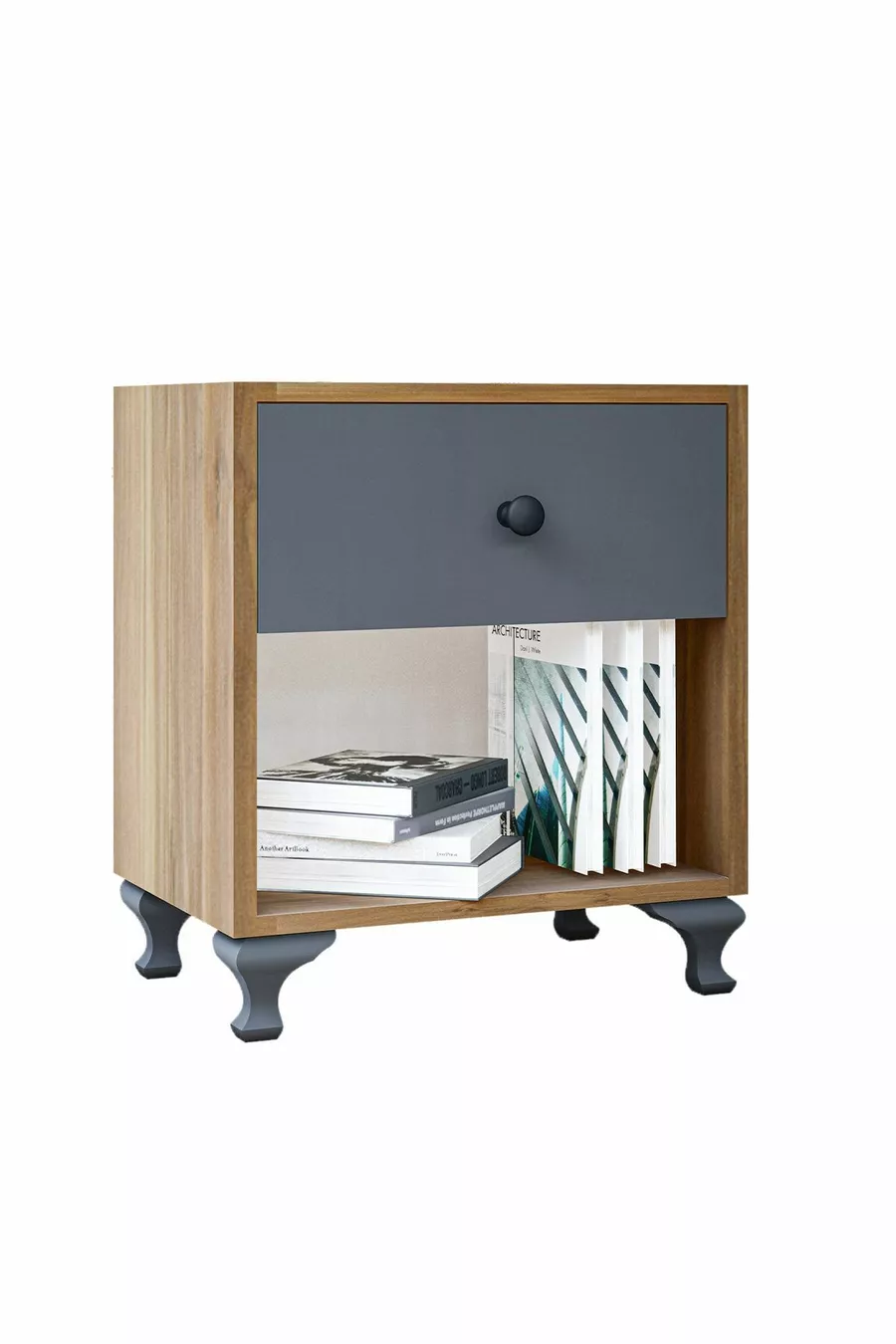 Table de chevet GM Noyer Gris Anthracite avec Boutons