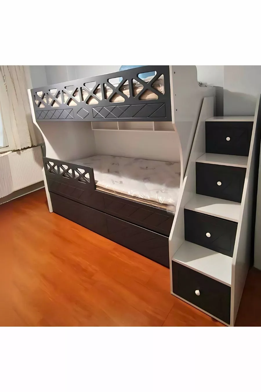 Lit superposé pour enfant modèle blanc anthracite