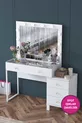 Rani Tavolo da Trucco con Specchio e Luci in Stile Hollywood con 5 Cassetti Organizzatore di Gioielli Bianco