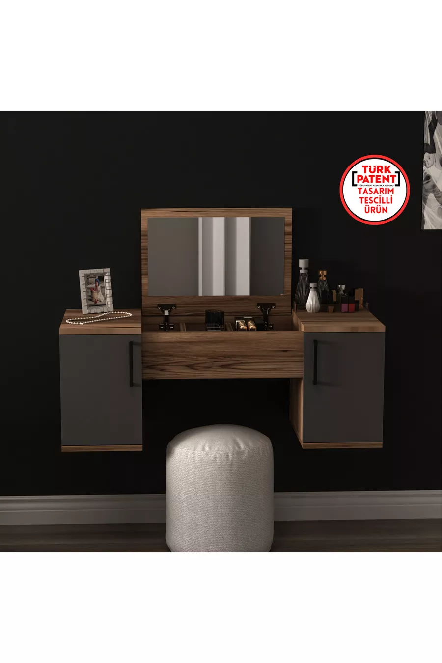 Mercan Makeup Table Wall-Mounted Makeup Table Space-Saving Color Lidya Anthracite