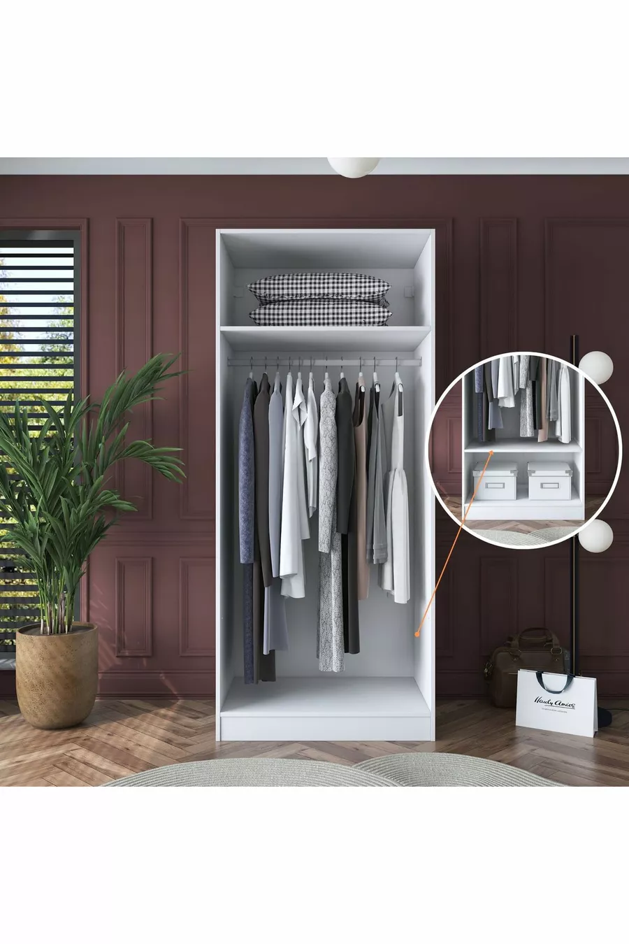 Armoire Rani  à 2 portes et 2 étagères, blanche