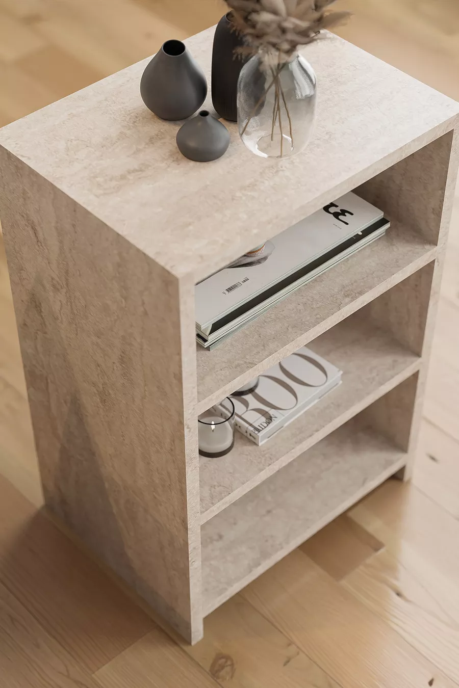 Table de chevet à 4 étagères pour chambre à coucher, table de chevet avec compartiments, table de chevet de chevet - Travertin