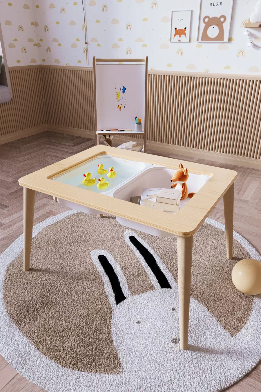 Table d'activité de jeu en bois avec chaise ourson en bois résistante à l'eau