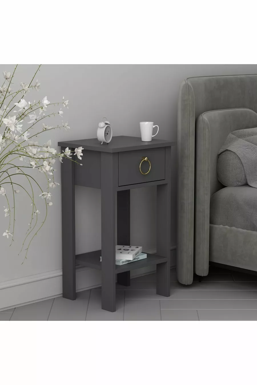 Mandosi Furniture Single Drawer Anthracite Gold Handle Nightstand