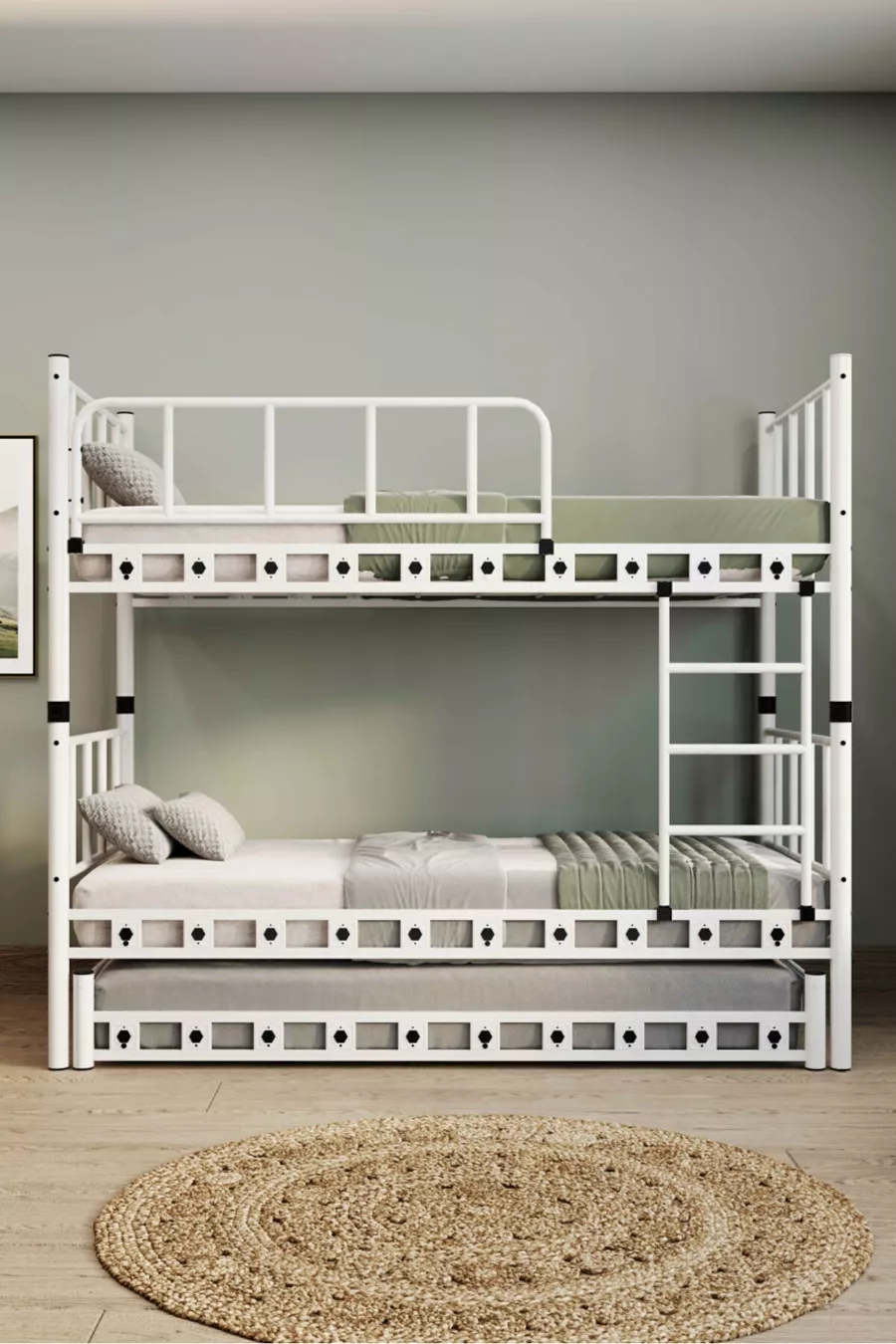Zambak Yavrulu Jongenskamer Stapelbed en Bedframe Metaal Wit