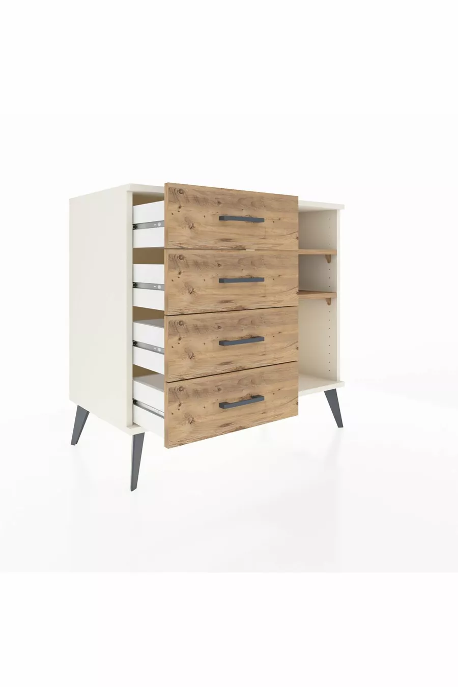 Commode Hyperion 2 étagères 4 tiroirs Pierre de lune-Pin