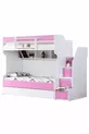 Lits superposés Ranza, courageux avec petit lit - Rose, 3 matelas confort