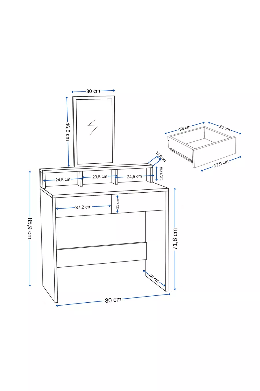 Luna White Modern Design Vanity Table with Drawer and Mirror - Luna