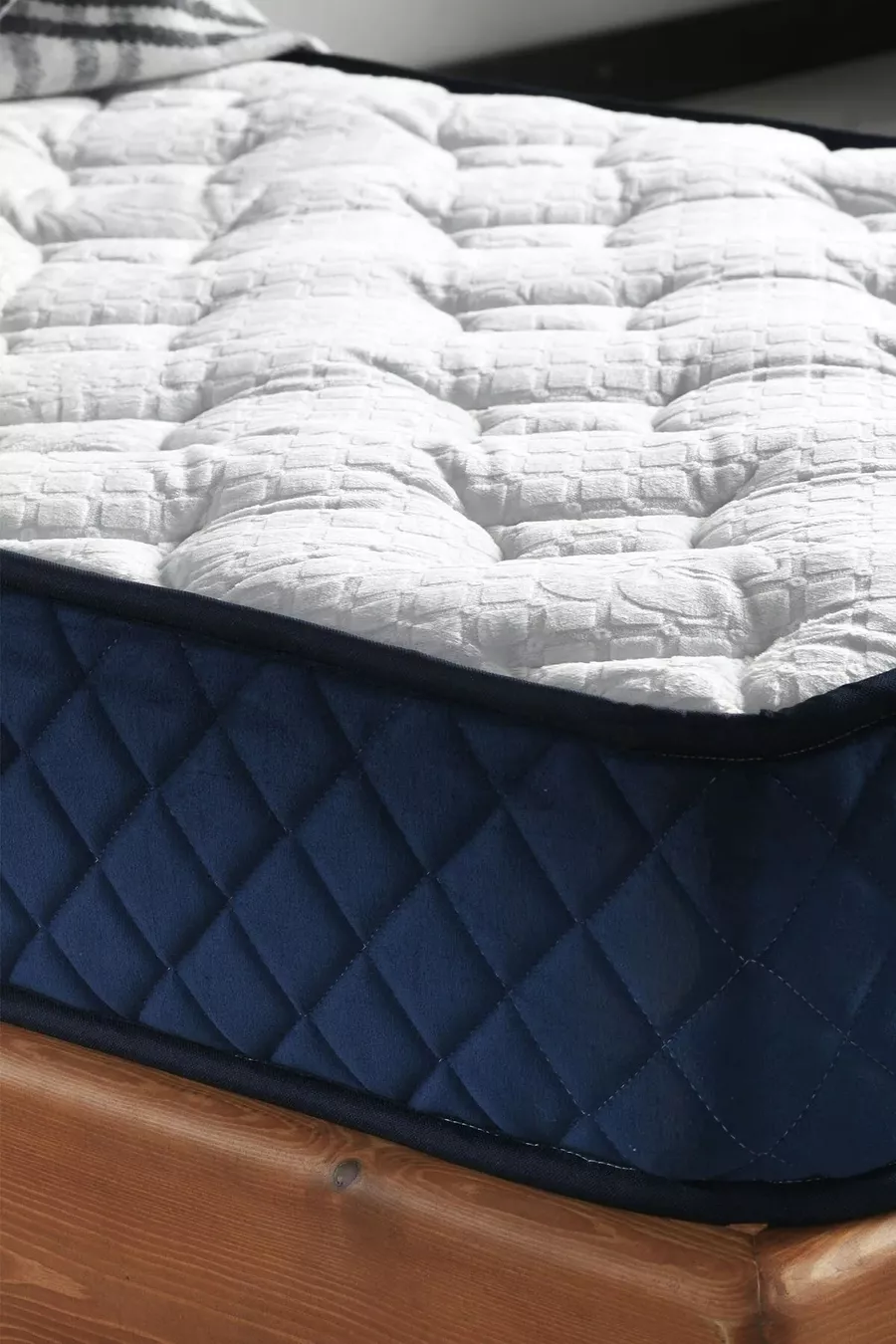 Lit une place en plumes d'oie avec tissu tricoté bleu
