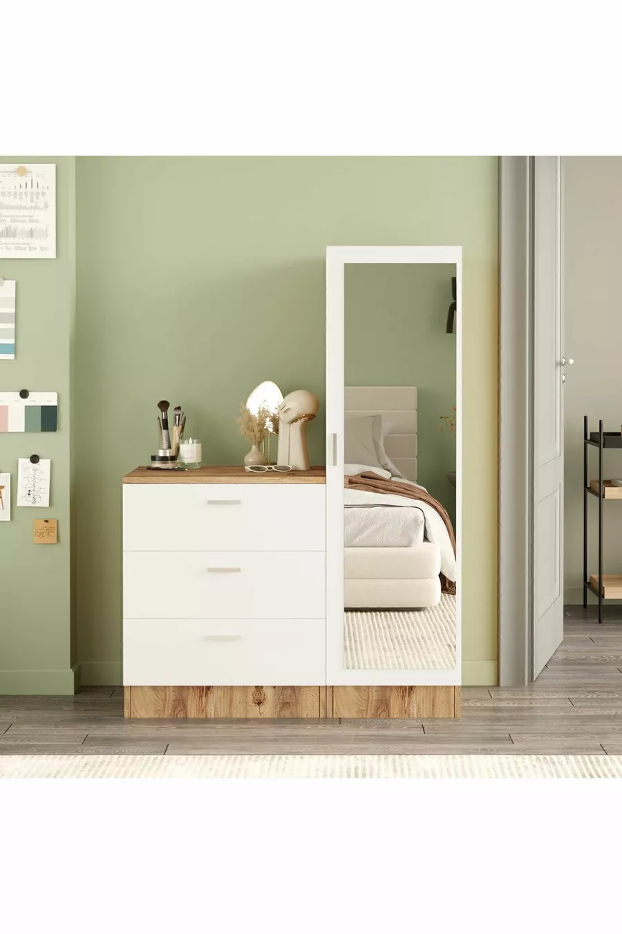 Commode miroir Nancy Armoire Pin-Blanc