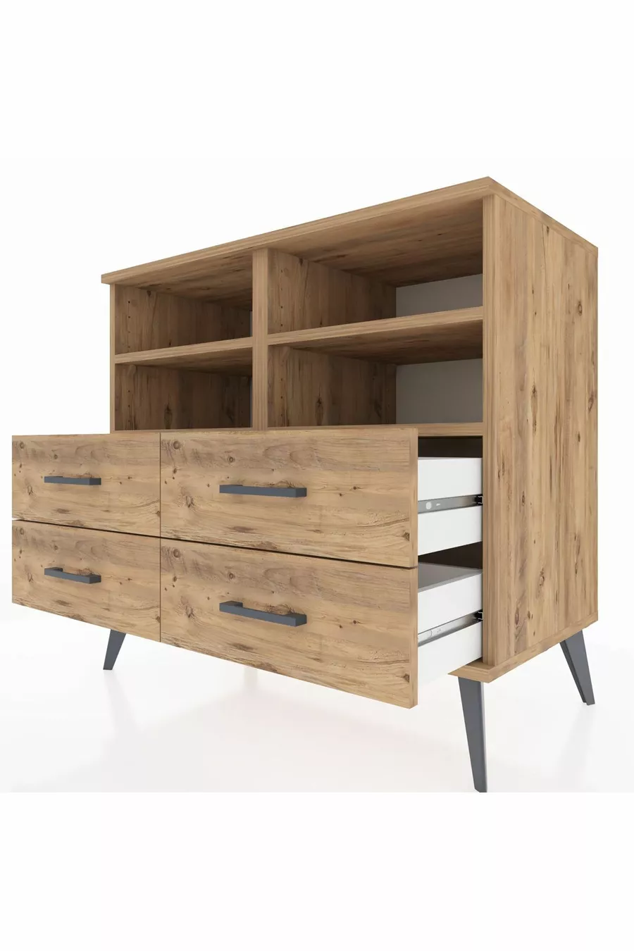 Commode Hyperion 4 étagères 4 tiroirs Pin-Pin