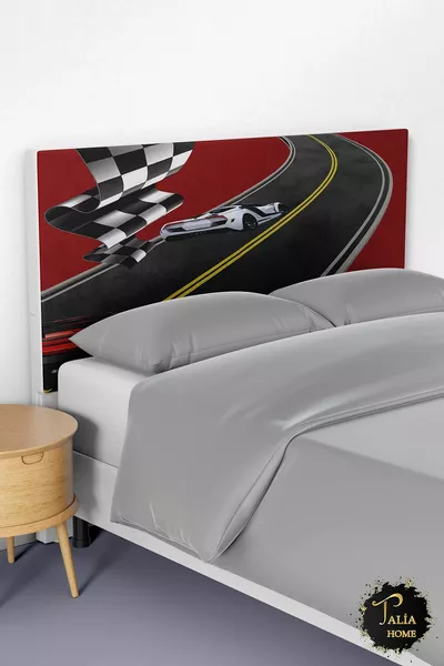 Racing Car Patterned Bed Base Headboard Cover