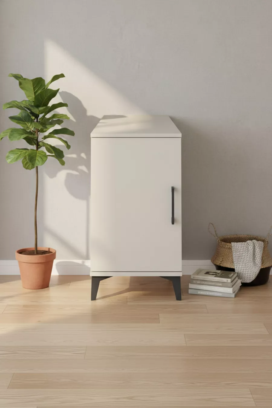 Table de chevet Aura avec 2 étagères et une porte en pierre de lune | Élégante et pratique
