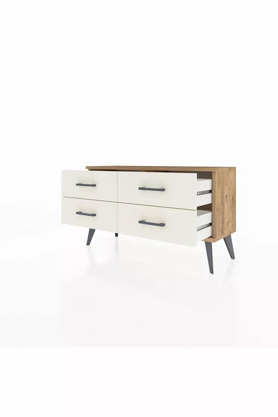 Commode Arges 4 étagères Pin-Pin/Pierre d'ardoise