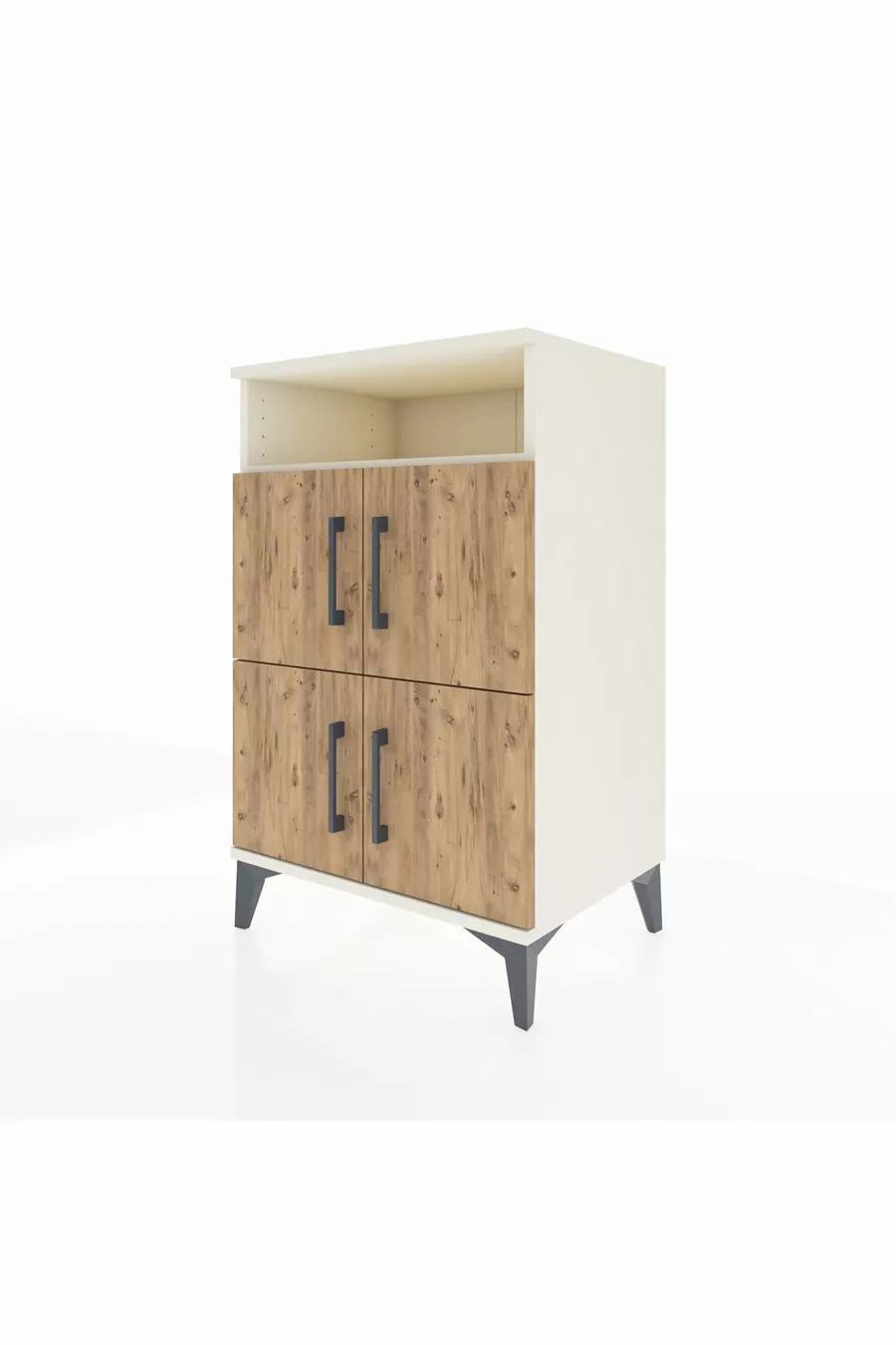 Commode Hyperion à 2 étagères et 4 portes, Pierre de Lune-Pin