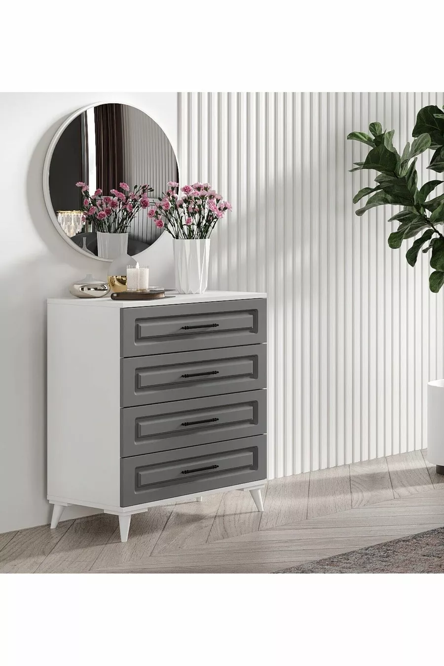 Ensemble de chambre à coucher complet en MDF Sport avec 6 portes, anthracite-blanc, incluant le sommier