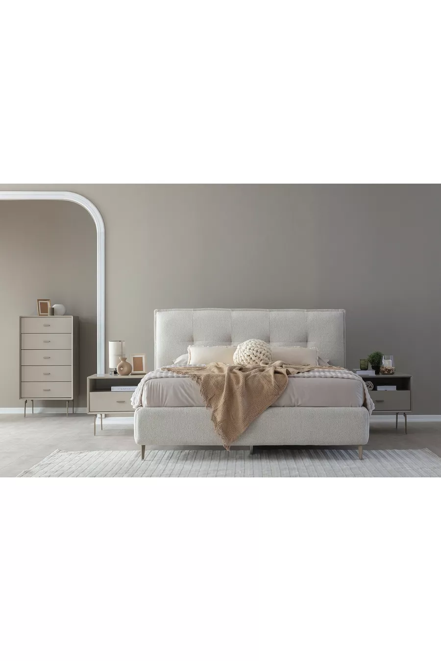 ENSEMBLE DE CHAMBRE PANDOR NOX AVEC VERRE, CRÈME, 5 PORTES