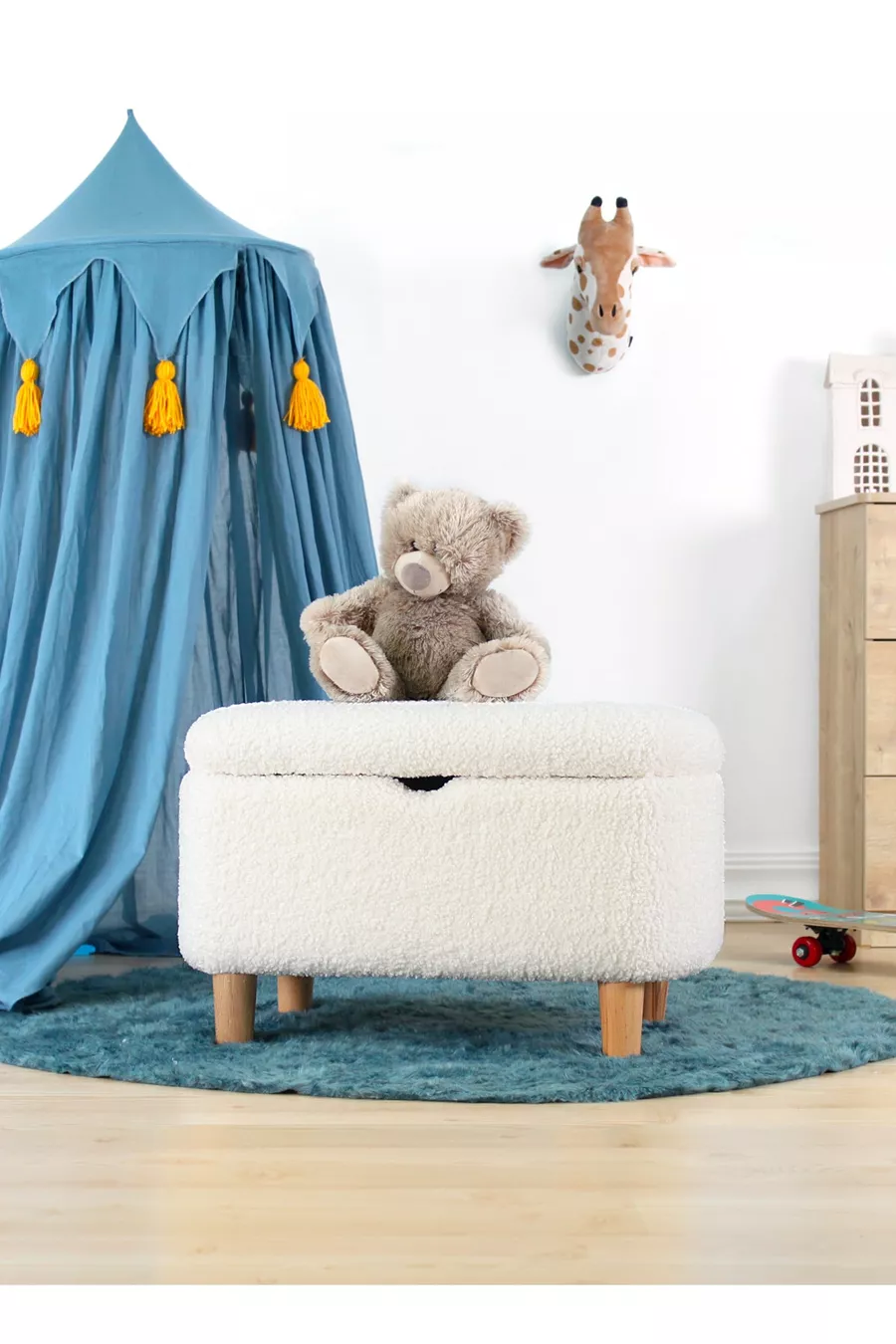 Pouf pour enfant Yomme avec rangement - blanc Teddy