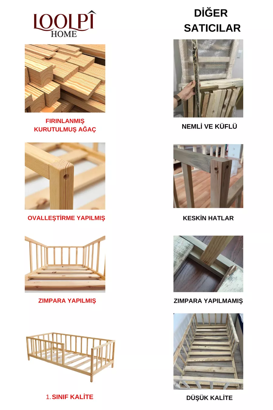 Unisex Montessori Baby- en Kinderbed Natuurlijk Houten Bed